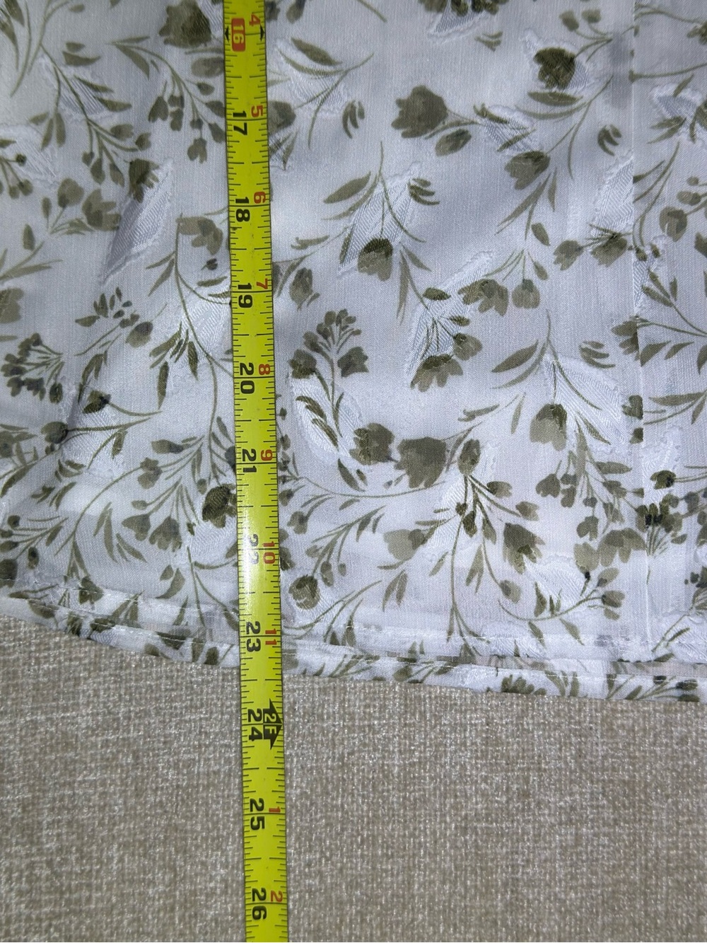 Calvin Klein White Blouse with Olive Floral Print Cottagecore - Picture 3 of 14
